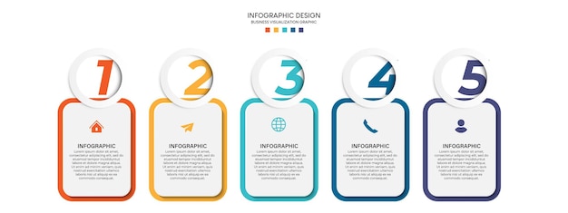 Pasos diseño de plantilla infográfica de proceso de línea de tiempo de visualización de datos comerciales con icono