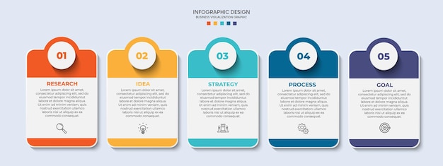 Pasos diseño de plantilla infográfica de proceso de línea de tiempo de visualización de datos comerciales con icono