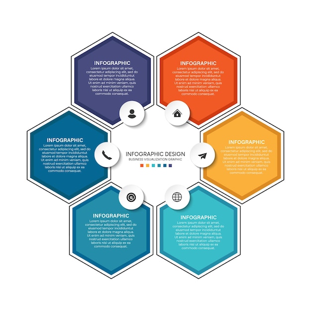 Pasos diseño de plantilla infográfica de proceso de línea de tiempo de visualización de datos comerciales con icono
