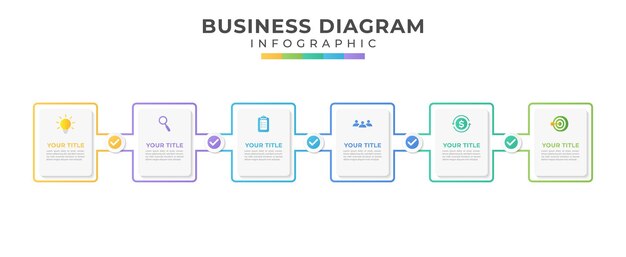 Pasos diseño de plantilla infográfica de proceso de línea de tiempo de visualización de datos empresariales modernos con iconos