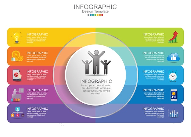 Pasos elementos de gráfico de infografías de negocios.