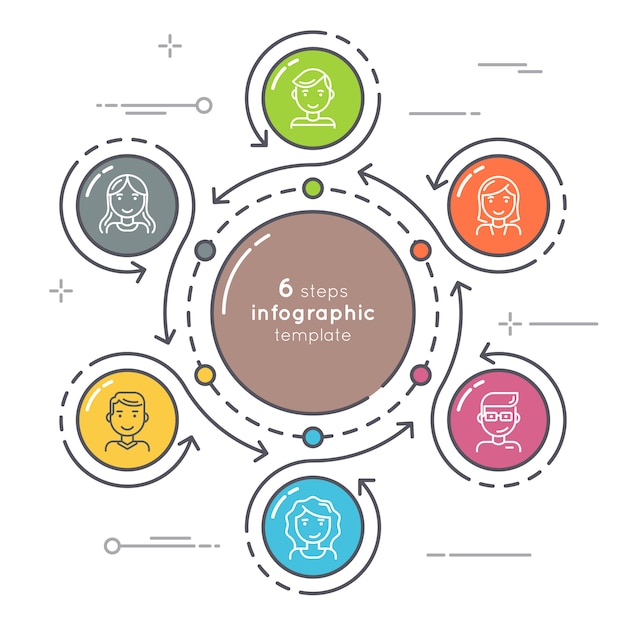 Vector pasos de estilo plano círculo plantilla de infografía. línea delgada busin