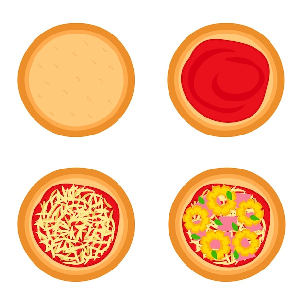 Pasos para hacer pizza de piña hawaiana Gráfico vectorial
