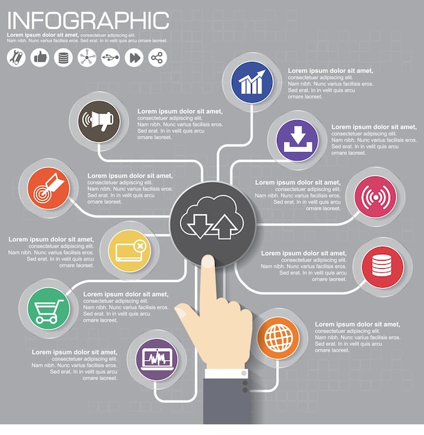 Pasos de infografía para el éxito con opciones e iconos.