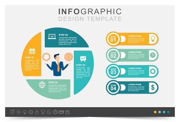 Pasos infográficos para hacer el trabajo y conjunto de iconos