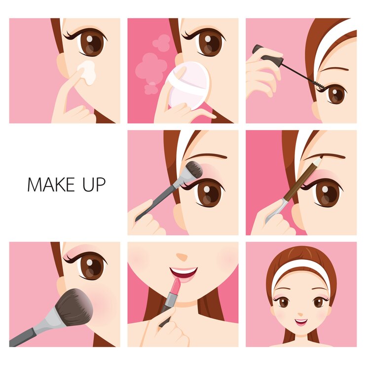 Vector pasos para maquillar a la mujer
