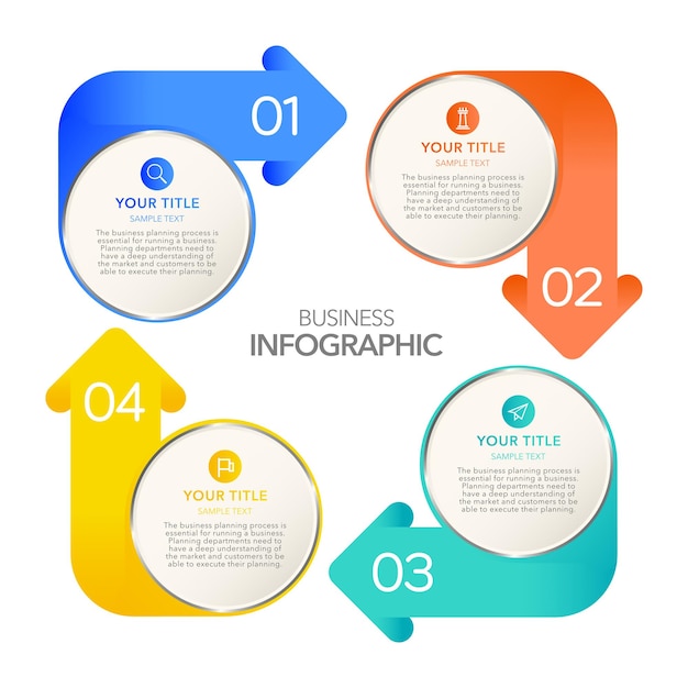 Pasos o opciones de proceso de negocio de infografía, stock de plantilla de infografía vectorial