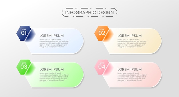 Vector pasos de plantilla de infografía de efecto de vidrio o diseño de plantilla de número de opciones y presentación