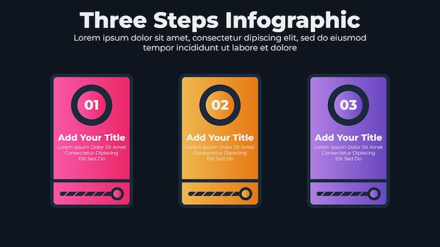 Pasos u opciones de infografía empresarial con tema oscuro