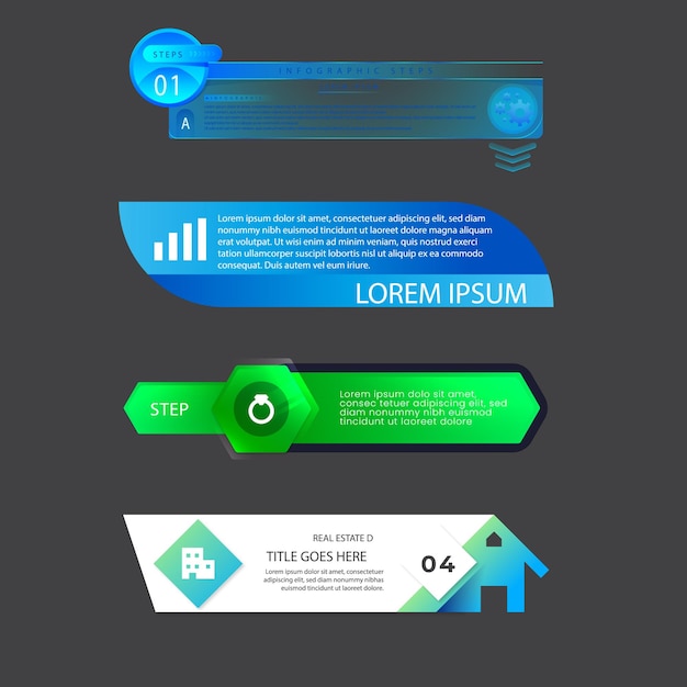 Pasos de visualización de datos de negocio Línea de tiempo del proceso Diseño de plantillas infográficas con íconos