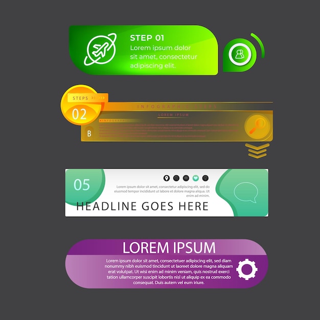 Pasos de visualización de datos de negocio Línea de tiempo del proceso Diseño de plantillas infográficas con íconos