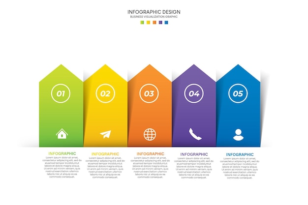 Pasos de visualización de datos de negocio Línea de tiempo del proceso Diseño de plantillas infográficas con íconos