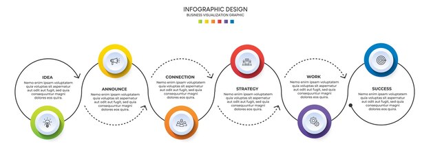 Pasos de visualización de datos de negocio Línea de tiempo del proceso Diseño de plantillas infográficas con íconos