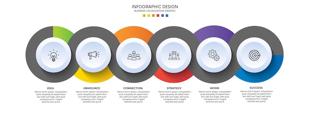 Pasos de visualización de datos de negocio Línea de tiempo del proceso Diseño de plantillas infográficas con íconos
