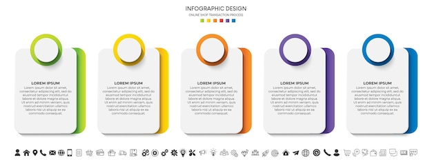 Pasos de visualización de datos de negocio Línea de tiempo del proceso Diseño de plantillas infográficas con íconos