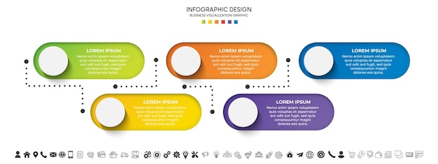 Pasos de visualización de datos de negocio Línea de tiempo del proceso Diseño de plantillas infográficas con íconos