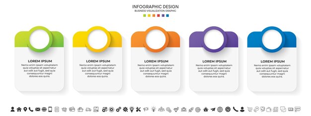Pasos de visualización de datos de negocio Línea de tiempo del proceso Diseño de plantillas infográficas con íconos