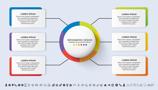 Pasos de visualización de datos de negocio Línea de tiempo del proceso Diseño de plantillas infográficas con íconos