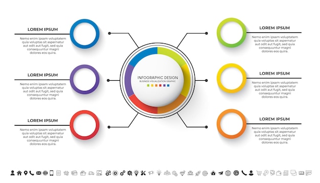 Pasos de visualización de datos de negocio Línea de tiempo del proceso Diseño de plantillas infográficas con íconos