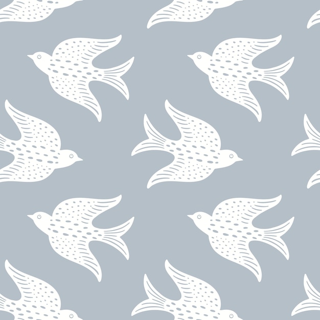 Pássaros decorativos dibujados a mano con una textura sin costuras, aves populares estilizadas con una silueta sin costuras.