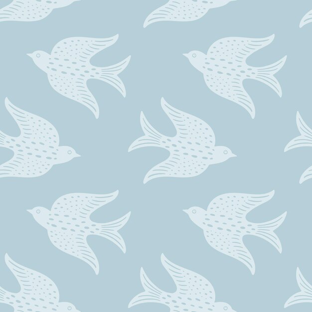 Pássaros decorativos dibujados a mano con una textura sin costuras, aves populares estilizadas con una silueta sin costuras.