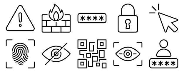 Password Icon Set Line Style Collection representing digital security and access protection suitable for cybersecurity tools authentication systems and user interface design
