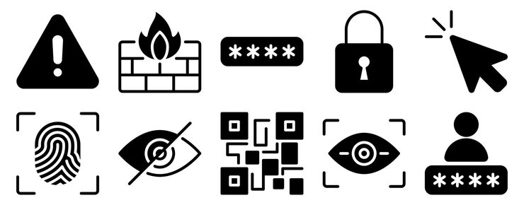 Vector password icon set solid style collection representing digital security and access control suitable for cybersecurity tools login interfaces and data protection applications