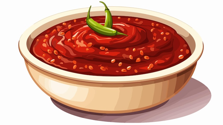 Vector pasta de chile vibrante en el cuenco ilustración de dibujos animados