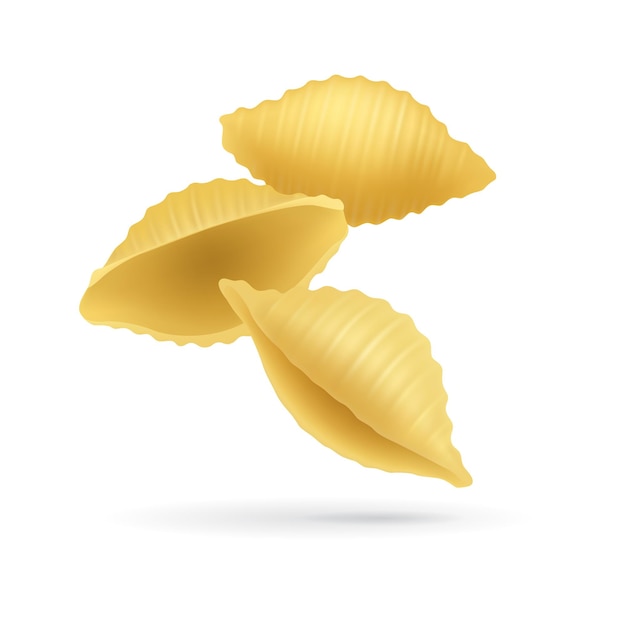 Pasta colorida conchiglie icono de pasta tradicional italiana producto de trigo de harina de cocina de italia ilustración de vector de dibujos animados aislado sobre fondo blanco