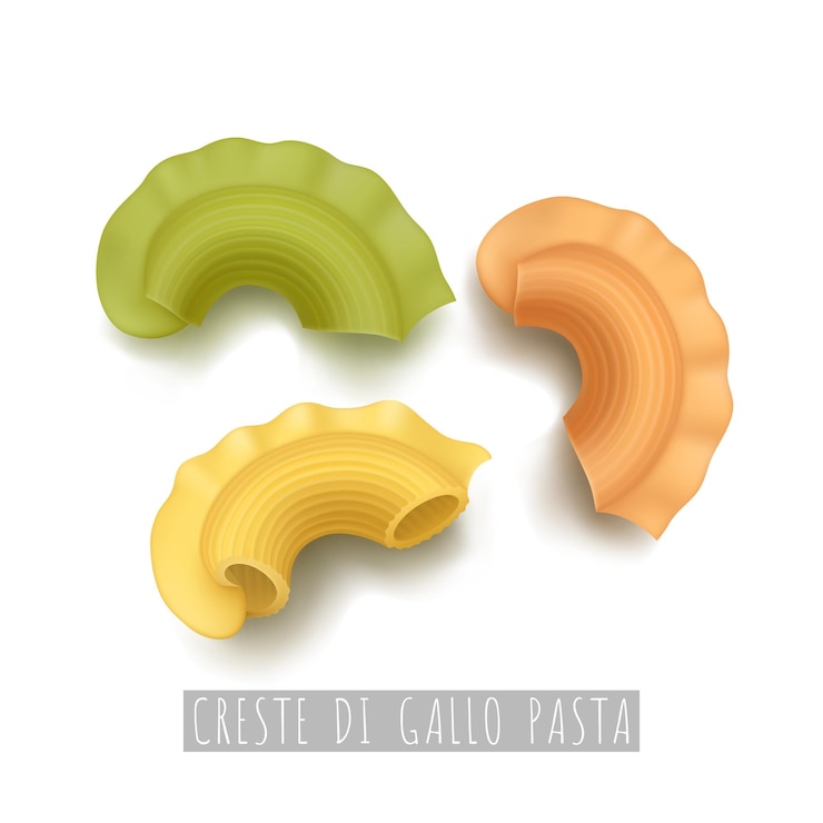 Vector pasta cresta di gallo icono producto de trigo tradicional de la cocina italiana producto de harina de la cocina de italia ilustración vectorial de dibujos animados aislado sobre fondo blanco
