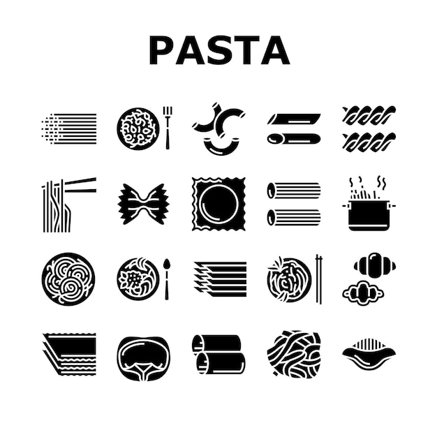 Pasta deliciosa comida comida cocinar iconos conjunto vector