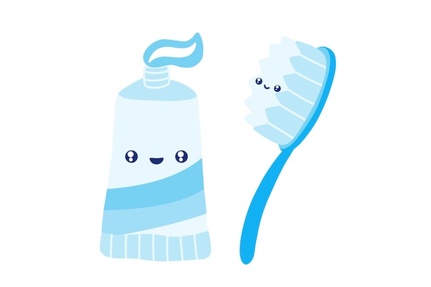 Pasta dental y personaje de cepillo de dientes personaje de cepillos de dientes de dibujos animados personaje de higiene bucal vector de stock