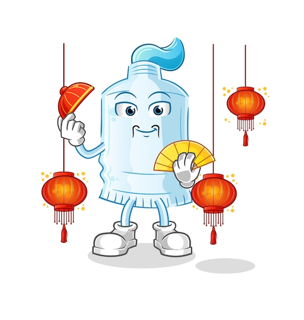 Pasta de dientes chino con vector de caracteres de ilustración de linternas