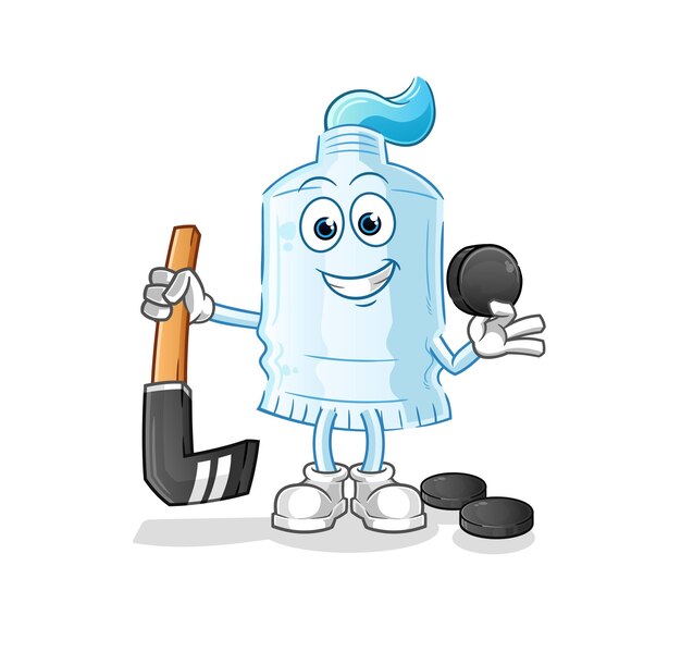 Pasta de dientes jugando al personaje de dibujos animados de vector de hockey