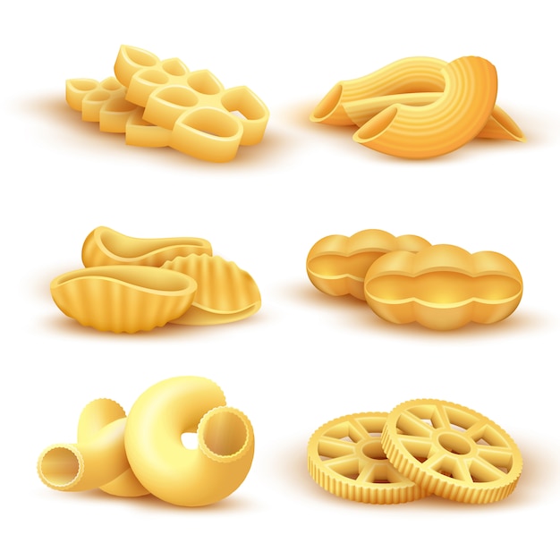 Pasta italiana y espaguetis 3d iconos realistas. Espagueti italiano, comida de pasta de menú para el restaurante