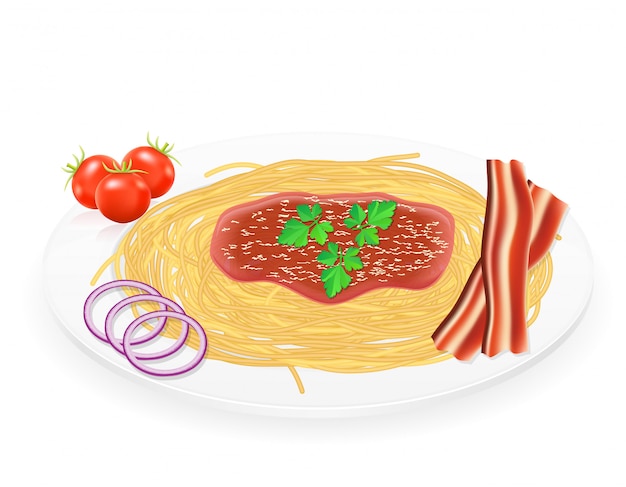 Vector pasta en un plato con verduras ilustración vectorial