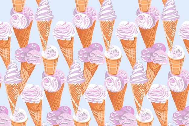 Pastel abstracto artístico helado fresco en patrón sin costuras de cono Fondo azul claro de verano