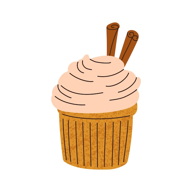 Pastel aislado con crema y palitos de canela Elemento de diseño con textura grunge en estilo plano