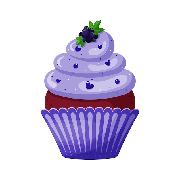 Pastel aislado con grosella negra sobre fondo blanco Muffin de colores azules con bayas