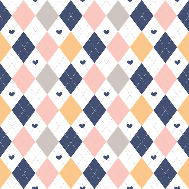 Pastel Argyle de patrones sin fisuras con corazones Fondo de textura de tela romántica linda