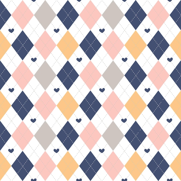 Pastel Argyle de patrones sin fisuras con corazones Fondo de textura de tela romántica linda