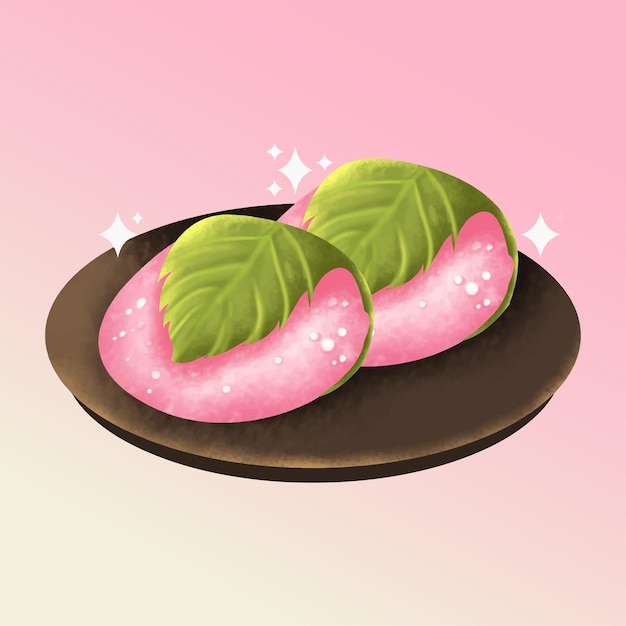 Pastel de arroz japonés sakuramochi vectorial