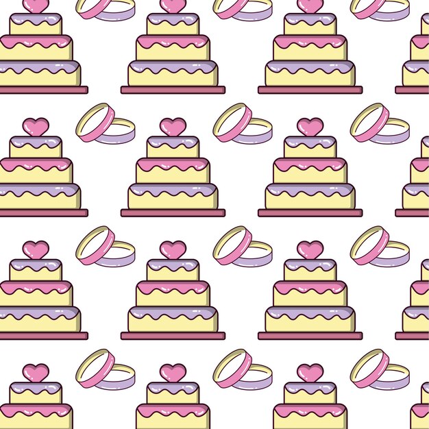 Pastel de bodas y anillos Vector