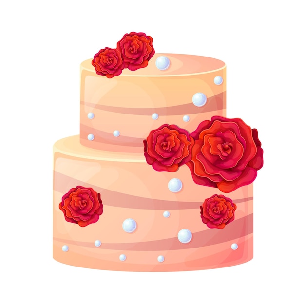 Pastel de bodas con decoración floral Rosas rojas Pastel de bodas o cumpleaños para tarjetas de invitaciones