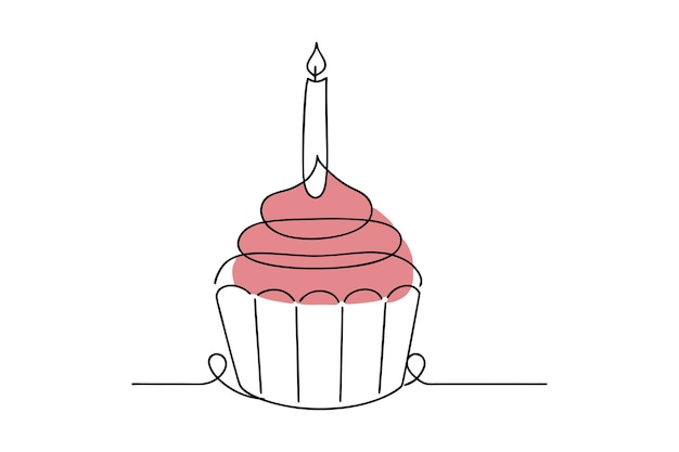 Pastel con una cereza en la parte superior de la vela Frosting dibujo continuo de una línea en estilo de trazo editable