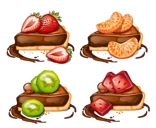 Vector pastel de chocolate con cobertura de frutas