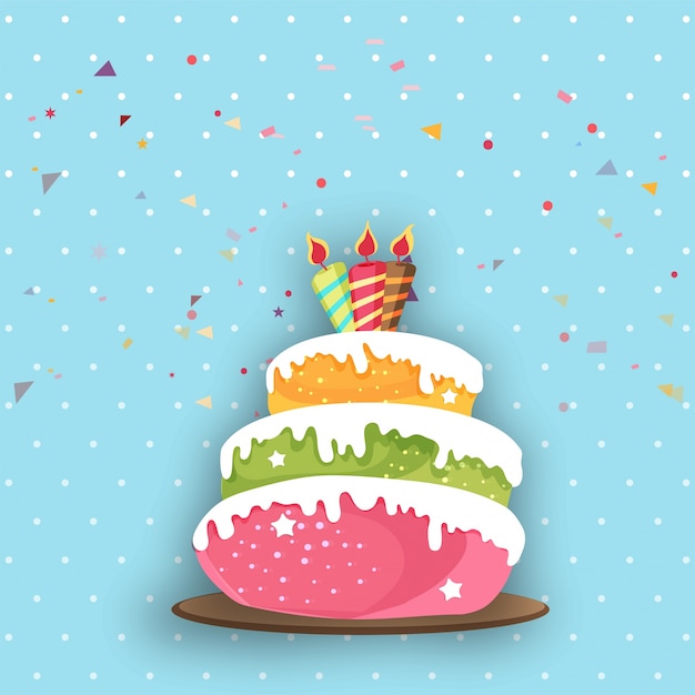 Pastel colorido con velas para la fiesta de cumpleaños.