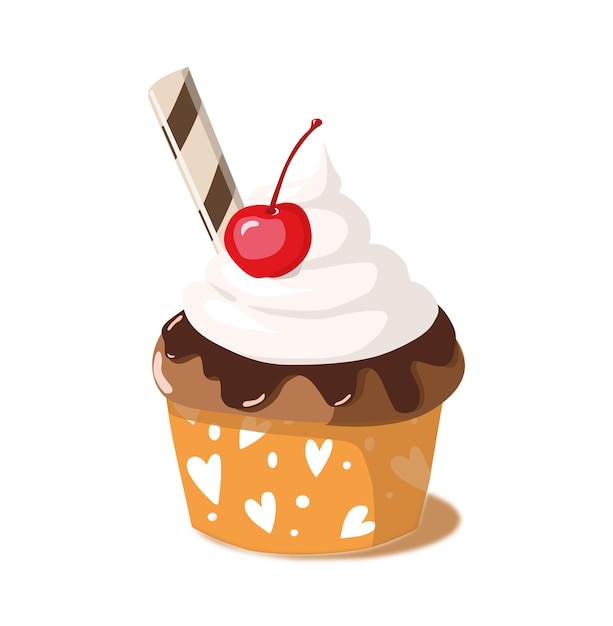 pastel con crema batida y cereza roja imagen vectorial