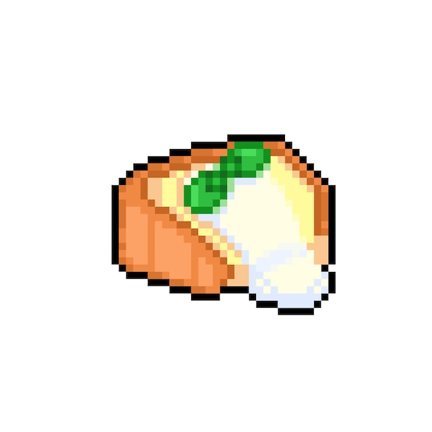 pastel con crema de vainilla y hoja de menta en estilo pixel art