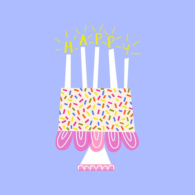 Un pastel de cumpleaños con chispas y chispas Pastel de diseño de dibujos animados de cumpleaños con velas